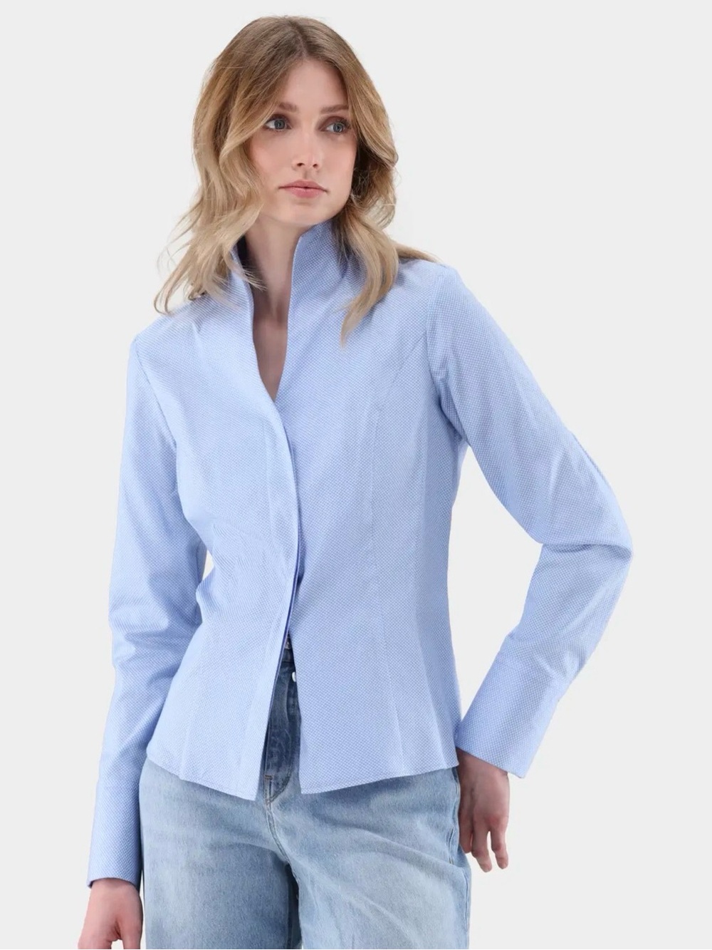 Van Laack Sky Blue and White Chalice Collar Button Up Top NWT Small